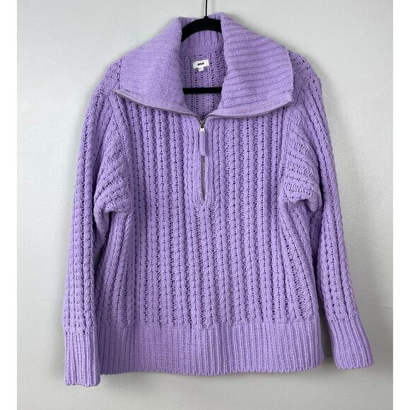 Aerie Cable Car Quarter Zip Sweater Lilac Purple Soft Chenille Oversize Size M - Picture 2 of 11